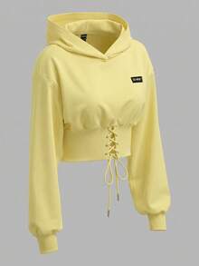 SHEIN EZwear 白色針織女款運動衫，秋冬長袖上衣，黃色女款運動衫 - 鵝黃色 - 查看 4