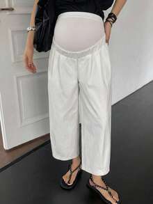 DAZY Patchwork Belly Support Loose Harem Versatile Daily White Maternity Cropped Length Pants Fall - White - View 6