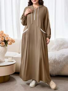 Al Najma Plus Size Women's Hooded Arabian Dress - Khaki - View 6
