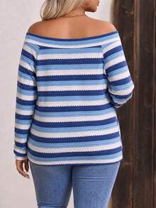 SHEIN LUNE New Plus Size Women's Fashion Casual Off-Shoulder Long Sleeve T-Shirt - Multicolor - View 2