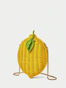 SHECARRY Women's Fashion Personalized Fun Lemon Shape, Summer Vacation Seaside Beach Pure Hand-Woven Slash Shoulder Bag - Mist Green - View 2