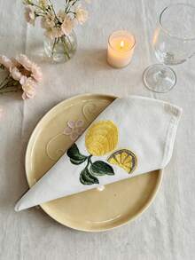 Cirelle 1/2/4 Pcs Embroidered Cloth Napkins, Beige Dinner Napkins With Yellow Lemon Pattern, Reusable Washable Table Napkins For Dining Room, Party & Wedding Decor - Multicolor - View 6