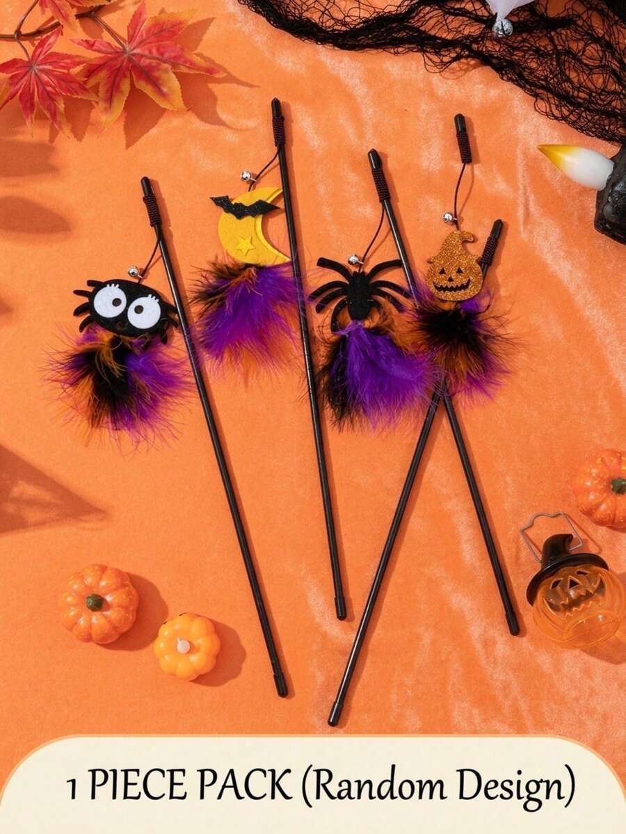 PETSIN 1 PC Halloween Cat Toy Stick With A Fancy Design - Halloween Fake Feather Cat Self-Entertaining Toy - Multicolor - View 1