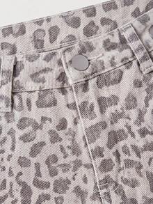 SHEIN MOD 女款豹紋休閒日常牛仔褲，附口袋與鈕扣，秋季款 - 彩色 - 查看 4