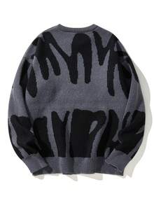 Manfinity Homme Men's Plus Size Casual Letter Pattern Sweater, Autumn/Winter - Dark Grey - View 2