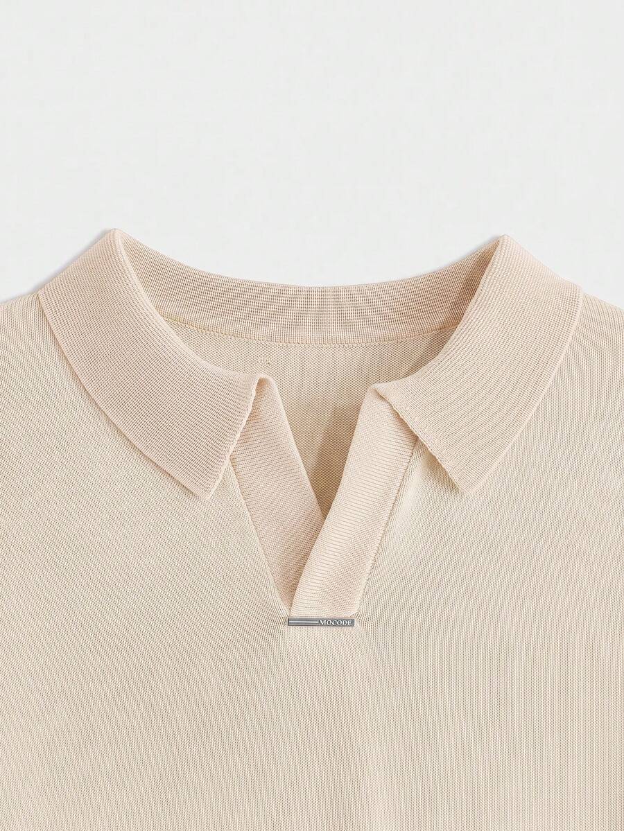 HIMLAND Men's Casual Versatile Solid Color Short Sleeve Knit Top - Apricot - View 1