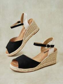 Styleloop Women's Wedge Heel Platform Sandals - Black - View 2