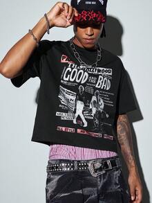 Modcrash Men's Summer Letter Print Casual Versatile Daily Short Sleeve T-Shirt - Black - View 8