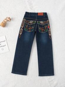 Cross Kids Pants With Embroidery In Back Doors - Blue - View 2