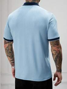 Manfinity Mode Camisa polo de manga corta con media abertura de botones y tejido acanalado para hombre - Azul - Ver 2