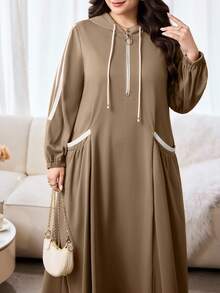 Al Najma Plus Size Women's Hooded Arabian Dress - Khaki - View 4