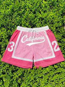 Comfortcana Women's Casual Pink Contrast Letter Print Shorts, Suitable For Daily Street Wear, Basketball Shorts, Cargo Pants - Pink - View 4