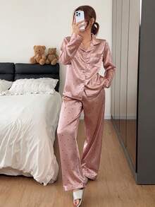Napfluff Women's Minimalist Elegant Black Polka Dot Print Long Sleeve Pants Pajama Set - Multicolor - View 6