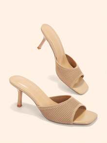 CUCCOO BASICS Women's Classic Fabric Mules High Heel Sandals - Apricot stripes - View 7