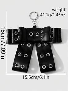 ROMWE Goth 1件裝 龐克哥德風黑色亮面皮革金屬孔眼多層複雜手工蝴蝶結DIY鑰匙圈包包吊飾，女孩配戴節日禮物 - 黑色-36 - 查看 12