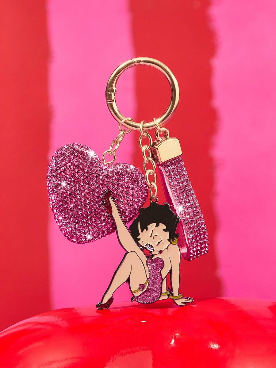 Betty Boop x SHEIN 多色愛心閃鑽金屬包包吊飾,女孩風包包吊飾配件禮物 - 彩色 - 查看 1