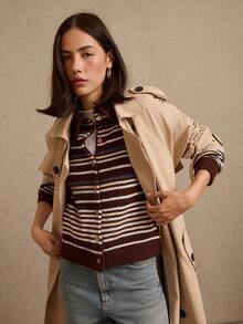lacRébo Blue And Chocolate Brown Stripe Cardigan With Collar, Shell Buttons Details - Multicolor - View 6