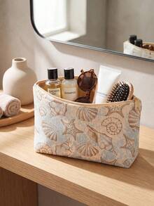 1pc Portable Cosmetic Bag, Ocean Series Shell & Starfish Pattern Double-Sided Print, Travel Zipper Makeup Pouch, Multi-Function Toiletry Storage Bag - Multicolor - View 8