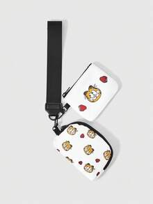 GARFIELD | SHEIN Cute Cartoon Print Dual-Pack Coin Purse, Lightweight Wristlet Storage Bag, Suitable For Earphone Storage, Coin Organization And Portable Carry - cat - View 3