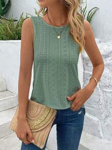 Breezaya Hollow Out Embroidery Cross Back Tank Top - Green - View 6