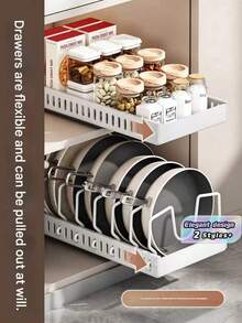 Rak Penyimpanan Peralatan Masak & Panci Stainless Steel dengan Kotak Penyimpanan Tutup Geser, Cocok untuk Semua Musim, Dirancang untuk Pemasangan di Bawah Kabinet, Sekat yang Dapat Diatur untuk Kabinet Dapur dan Perlengkapan Kue - MultiWarna - View 2