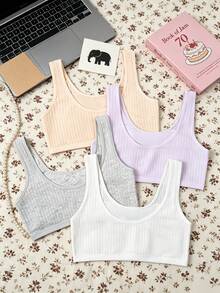 4pcs/Set Girls' Puberty Training Bras, Wireless First Stage Development Camisoles With Wide Straps, Cute Printed Everyday School Underwear, Comfortable Girls' Bralettes - Multicolor - View 3