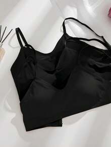 SHEIN 女款素色休閒日常細肩帶內衣 3 件組 - 黑色 - 查看 5