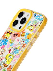SpongeBob SquarePants | SHEIN Cartoon Pattern Yellow Three-In-One Mobile Phone Case With Anti-Drop Lanyard, Anti-Drop Protective IPhone13-17 Mobile Phone Case. - Multicolor - View 5