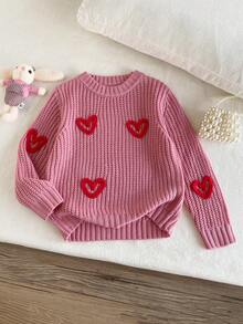 SHEIN 女童時尚百搭可愛蝴蝶結圓領套頭毛衣 - 彩色 - 查看 1