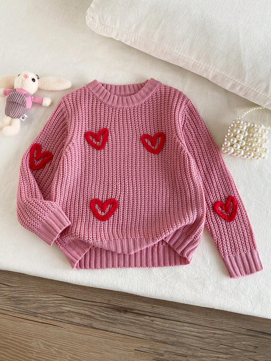 SHEIN 女童時尚百搭可愛蝴蝶結圓領套頭毛衣 - 彩色 - 查看 1