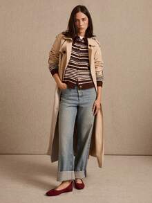 lacRébo Blue And Chocolate Brown Stripe Cardigan With Collar, Shell Buttons Details - Multicolor - View 7