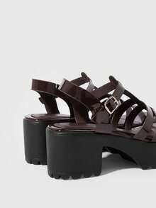 HighSole Women's Fashion High Heel Strap Sandals Simple Fashion Casual Daily - Coffee Brown Mirror - View 4