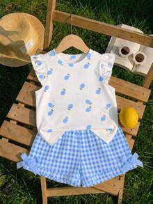 Baby Girl Casual Fashion Cute Flutter Sleeve Round Neck Top, Suitable For Spring And Summer - Multicolor - View 1