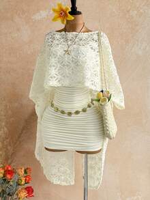 Soleia 2pcs Shawl & Fitted Mini Dress Set, Elegant - White - View 3