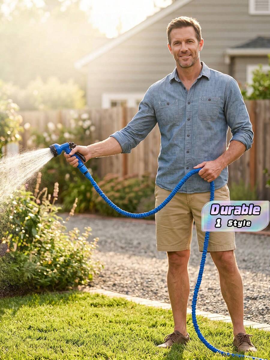 Retractable Garden Hose, Durable Waterproof Hose, Magic Garden Water Pipe With Triple Retractable Function, Equipped With Spray Gun And Seven Function Adjustment Devices - Blue - View 1