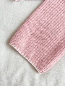 SHEIN 女嬰淺粉色軟粉蝴蝶結針織毛衣寬腿褲套裝，可愛秋季幼兒女孩服飾，聖誕萬聖節家庭穿搭生日禮物 - 藕粉色 - 查看 3