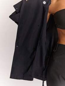 SHEIN BAE Jaket Wanita Serbaguna dengan Sabuk, Model Regular untuk Musim Gugur - Navy Blue - View 7