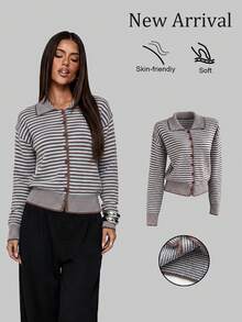Sweetra Women's Striped Colorblock Casual Versatile Daily Wear Cardigan - Multicolor - View 2