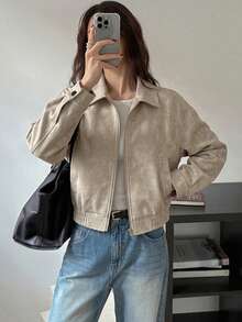 DAZY Spring New Vintage Leather Jacket, Short Style, Regular Fit, Suitable For Valentine's Day - White - View 4