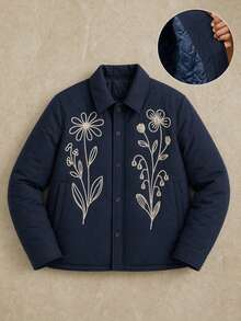 AKNOTIC Men's Floral Embroidered Pattern Casual Versatile Daily Wear Winter Long Sleeve Jacket - Blue - View 2