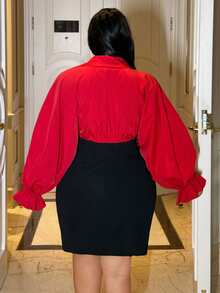 NU&NOW Vintage Burgundy Ruffle V-Neck Tie Petal Sleeve Shirt Dress Fall - Multicolor - View 5