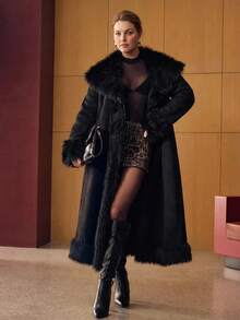 MOTF PREMIUM WOMEN'S PLUS SIZE AUTUMN/WINTER SHEARLING LONG COAT - Black - View 4