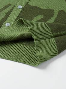 Manfinity CasualKnits 男士對比色長袖單排扣休閒針織開襟衫 - 軍綠色 - 查看 5