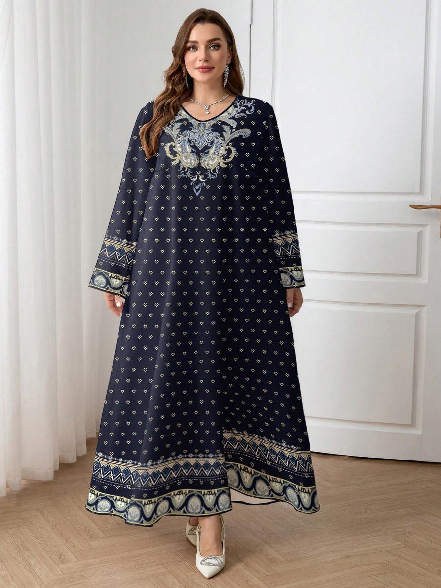 Al Najma Casual Minimalist Plus Size Arabian Dress - Multicolor - View 1