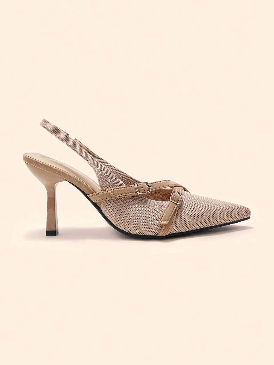 CUCCOO BASICS Ladies Pointed Thin Heel Sexy Avant-Garde Back Strap Slingback Slip-On Fashion High Heel Shoes Nightclub Gorgeous Buckle Burgundy Fabric Fall Shoes