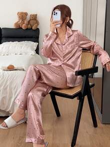 Napfluff Women's Minimalist Elegant Black Polka Dot Print Long Sleeve Pants Pajama Set - Multicolor - View 7
