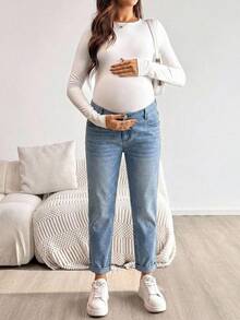 MaterniWear 可調腰圍休閒百搭日常孕婦牛仔褲 - 藍色 - 查看 5