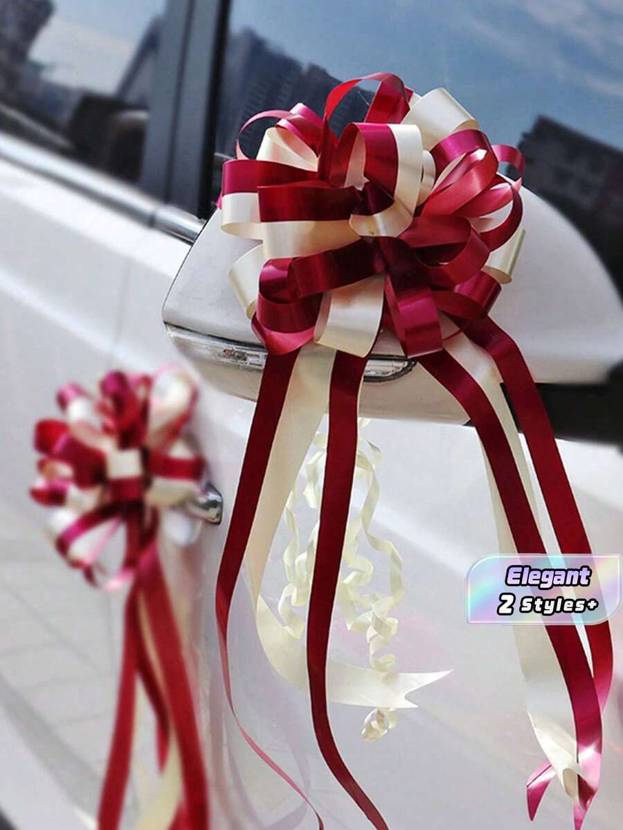 10/50pcs Large Wedding Car Ribbon Decor, Artificial Rose Flower Garland, Multi-Purpose Wedding Aisle Chair & Bench Decoration Set, Suitable For Wedding Convoy, Bridal Car, Home Floral Decor And Wedding Party Supplies - Multicolor - View 1