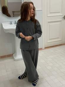 Hapijoa Tween Girl Autumn/Winter Top & Pants Loungewear - Grey - View 3