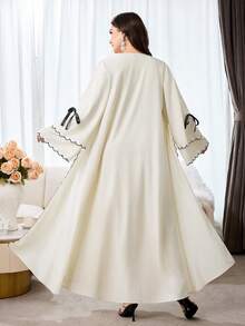 Al Najma Áo Abaya nữ size lớn gấu cong, tay loe, trang trí nơ - trắng - Xem 2